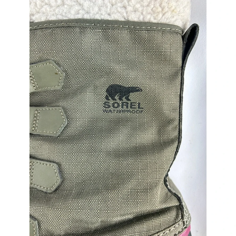 Sorel 1964 Pac 2 Waterproof Winter Boots Olive Green Pink Sherpa Trim Size 11 - Picture 6 of 11